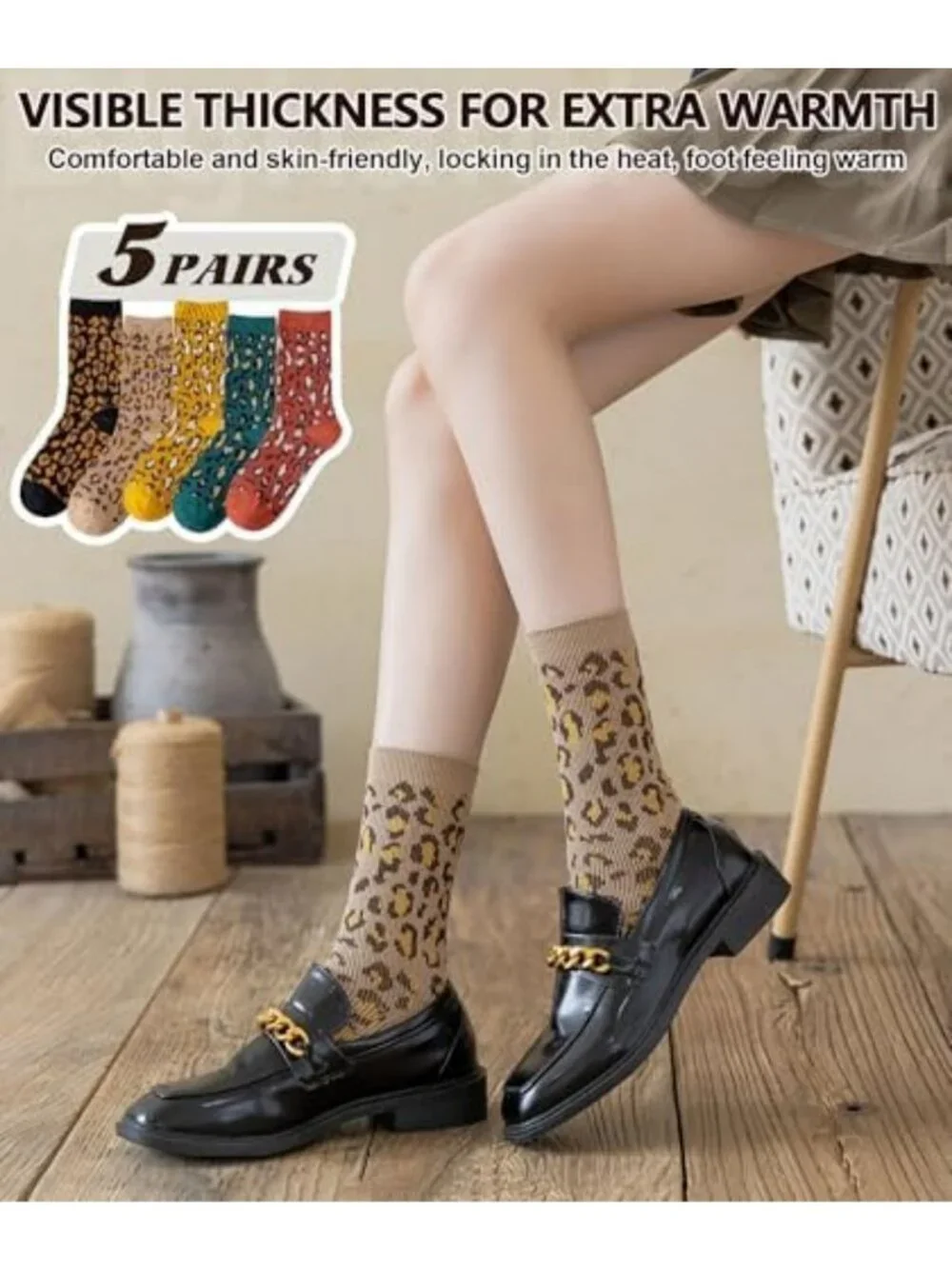 Cozy Vintage Crew Socks for Women - Soft Cotton, Cute Patterns, 3-5 Pairs Gift